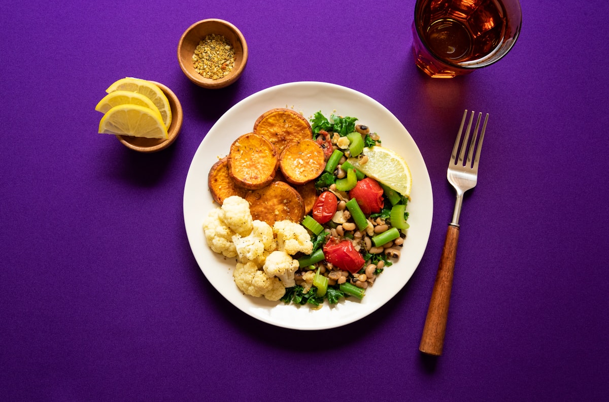 Balanced nutrition plate with various food groups